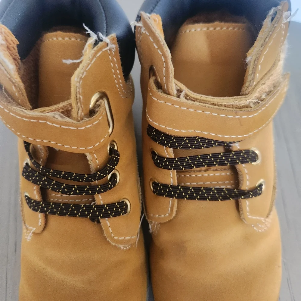 Wonder Nation Kids Tan Boots with Black Laces And Velcro